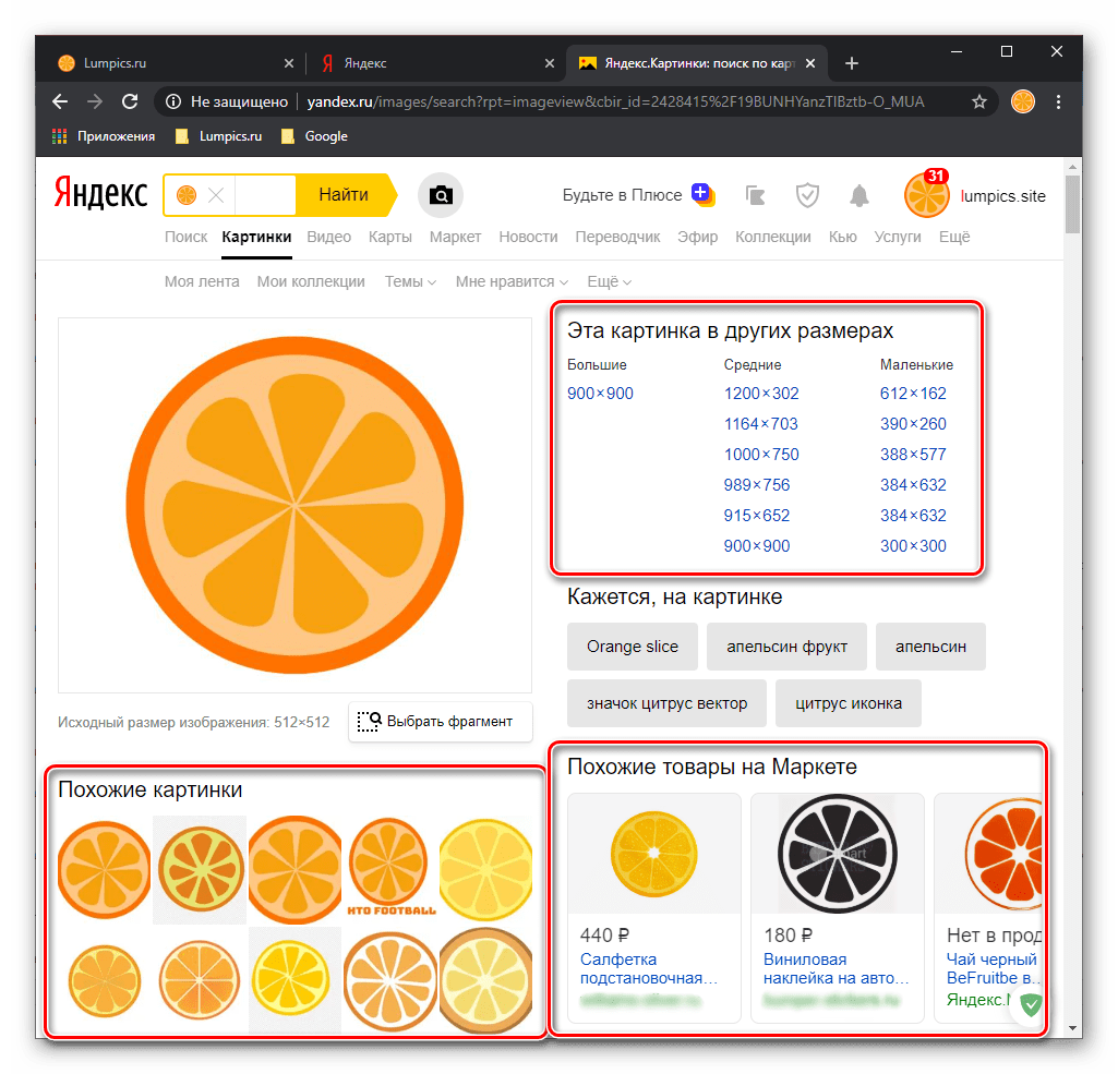Результат поиска картинки по картинке в Яндексе через браузер