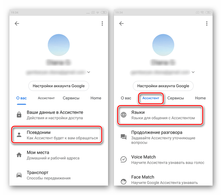 Пример настроек в приложении Google Ассистент на телефоне