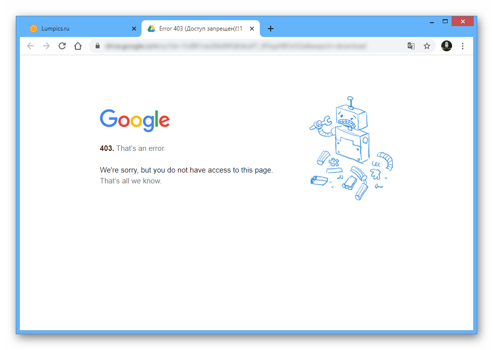Пример ошибки доступа (403) в браузере на компьютере
