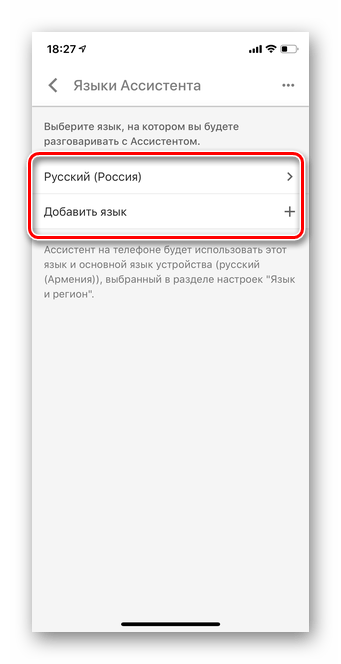 Укажите свой язык для работы с помощником для настройки мобильной версии Гугл Ассистент iOS