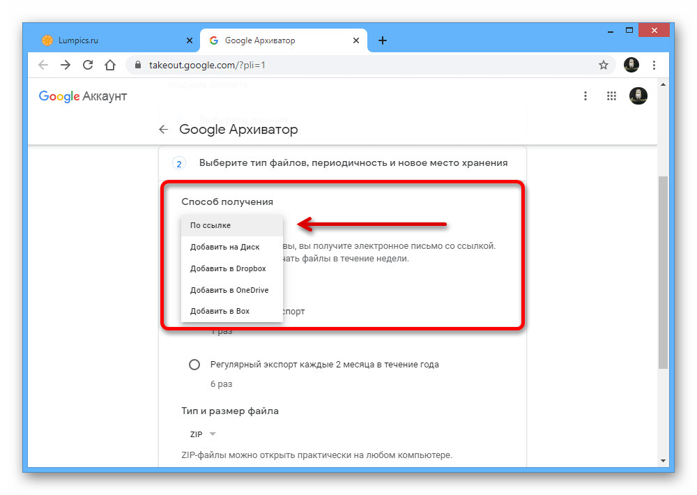Выбор способа получения архива с изображениями на веб-сайте Google Архиватора