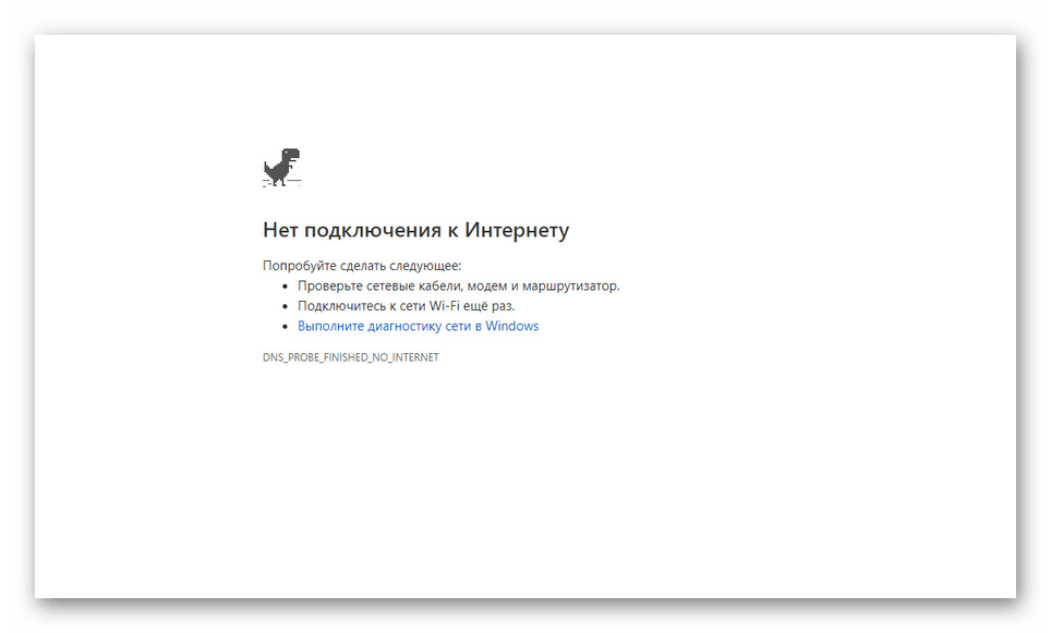 Ошибка подключения к интернету на сайте Google