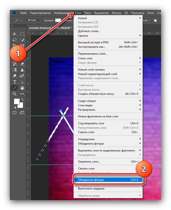 Подтвердить объединение слоёв для создания шапки для YouTube в Adobe Photoshop