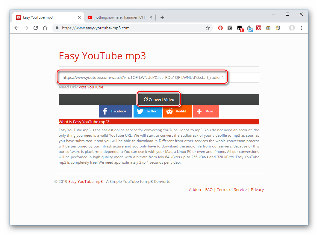 Вставка и конвертирование видео на сайте Easy YouTube mp3