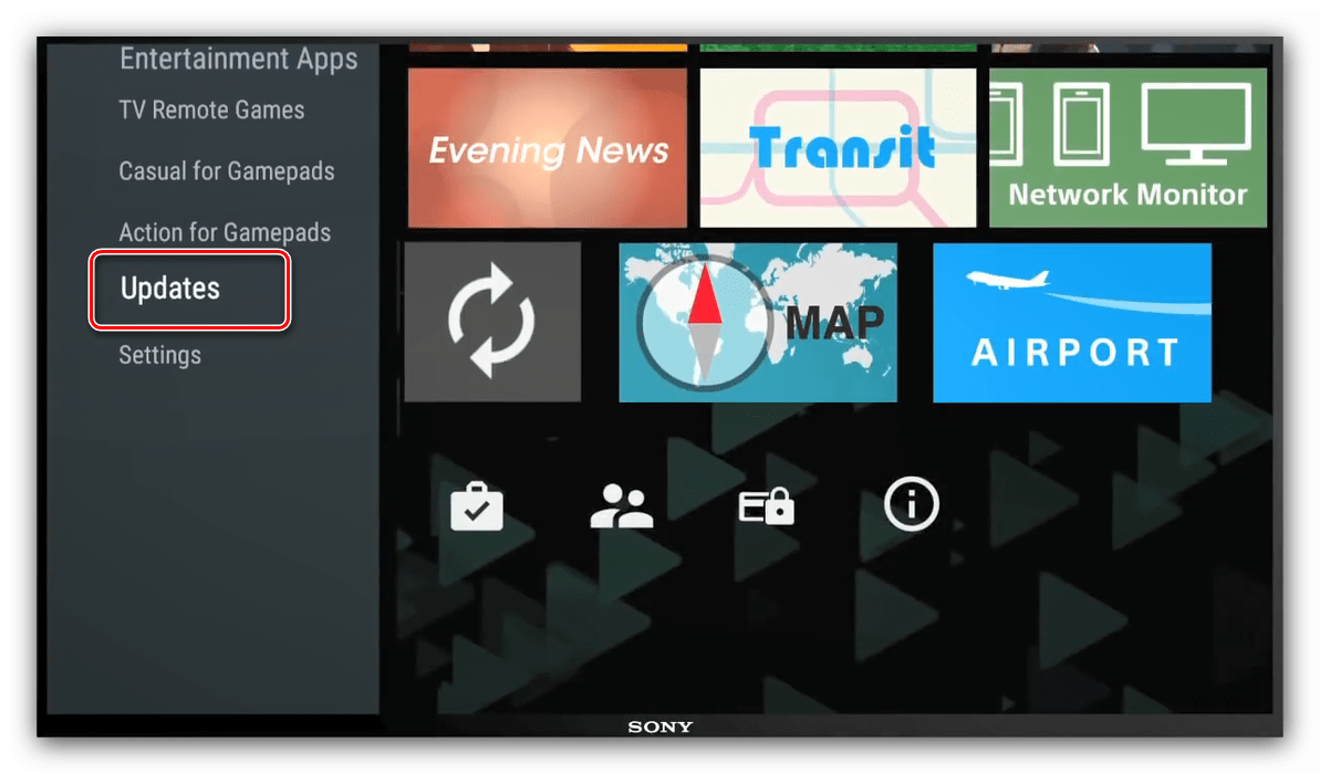 Открыть обновления Youtube через Google Play на телевизоре Sony