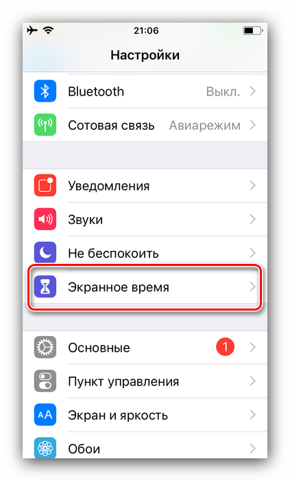 Открыть Экранное время для блокировки Ютуб от ребёнка на iPhone