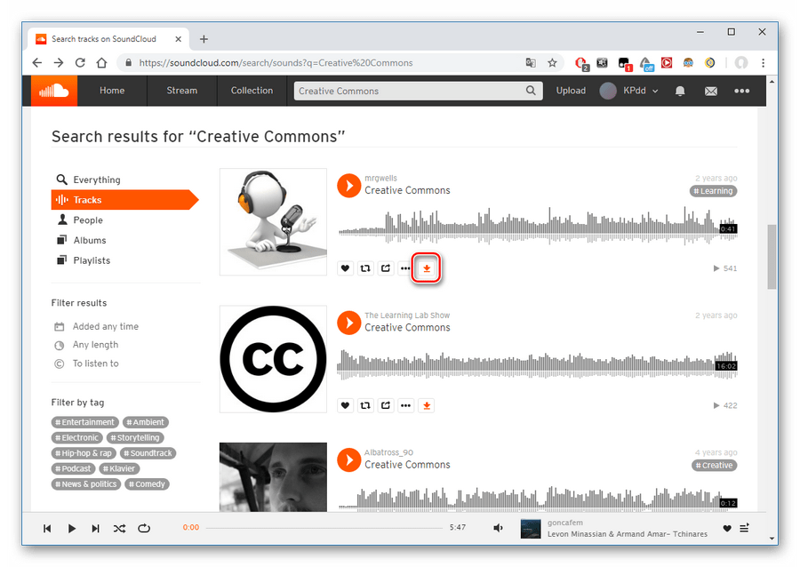 Скачивание трека на SoundCloud