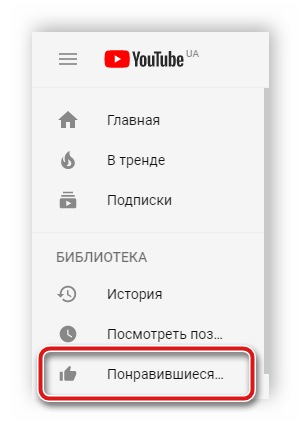 Раздел понравившихся видео YouTube