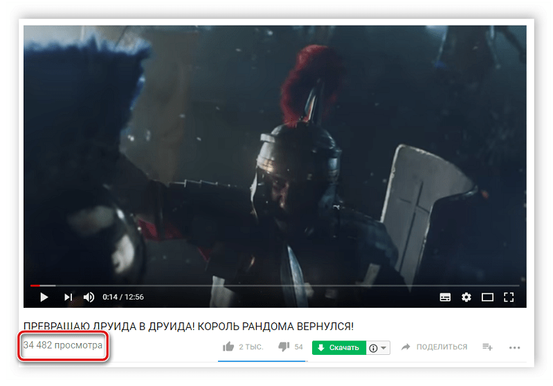 Количество просмотров видео YouTube