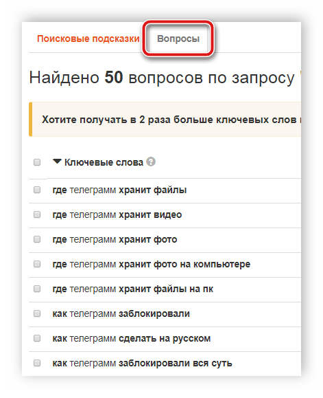 Переключение между запросами KeyWord Tool