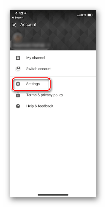 Раздел Настройки YouTube на iOS