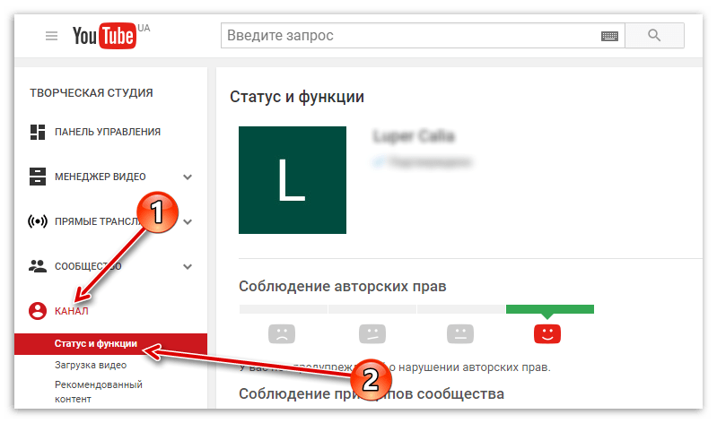 подкатегория статус и функции категории канал на ютубе в творческой студии