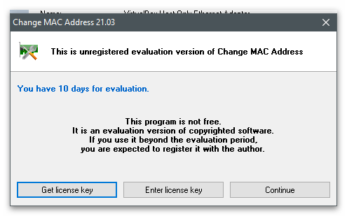 Начало использования программы для изменения MAC-адреса компьютера в Windows 10 через Change MAC Address