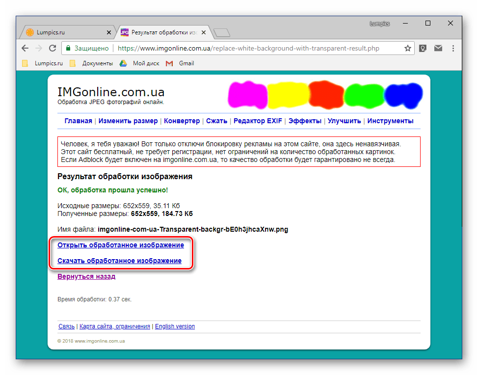 Результат обработки изображения на онлайн-сервисе IMGOnline
