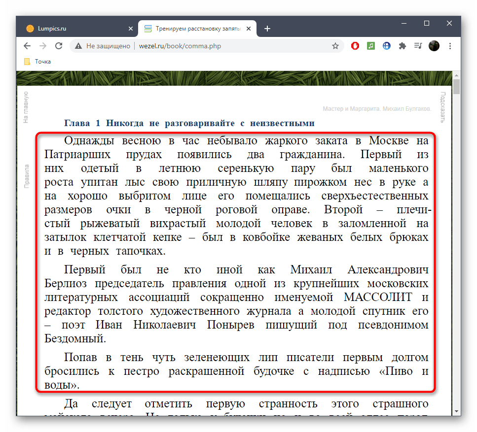 Прочтение текста для расстановки запятых в онлайн-сервисе Wezel