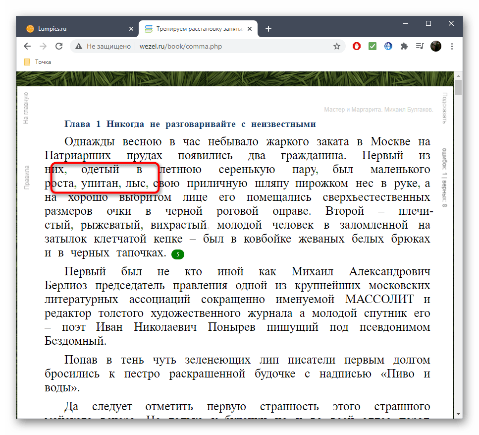 Правильная расстановка запятых при прочтении текста в онлайн-сервисе Wezel