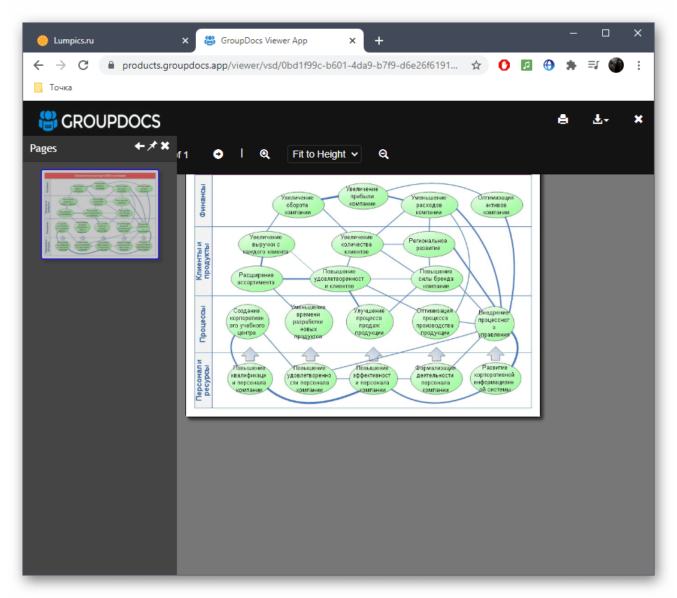 Просмотр содержимого файла VSD через онлайн-сервис GroupDocs