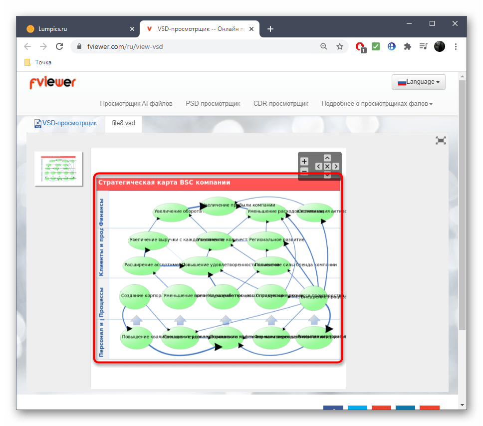 Просмотр содержимого файла VSD через онлайн-сервис Fviewer