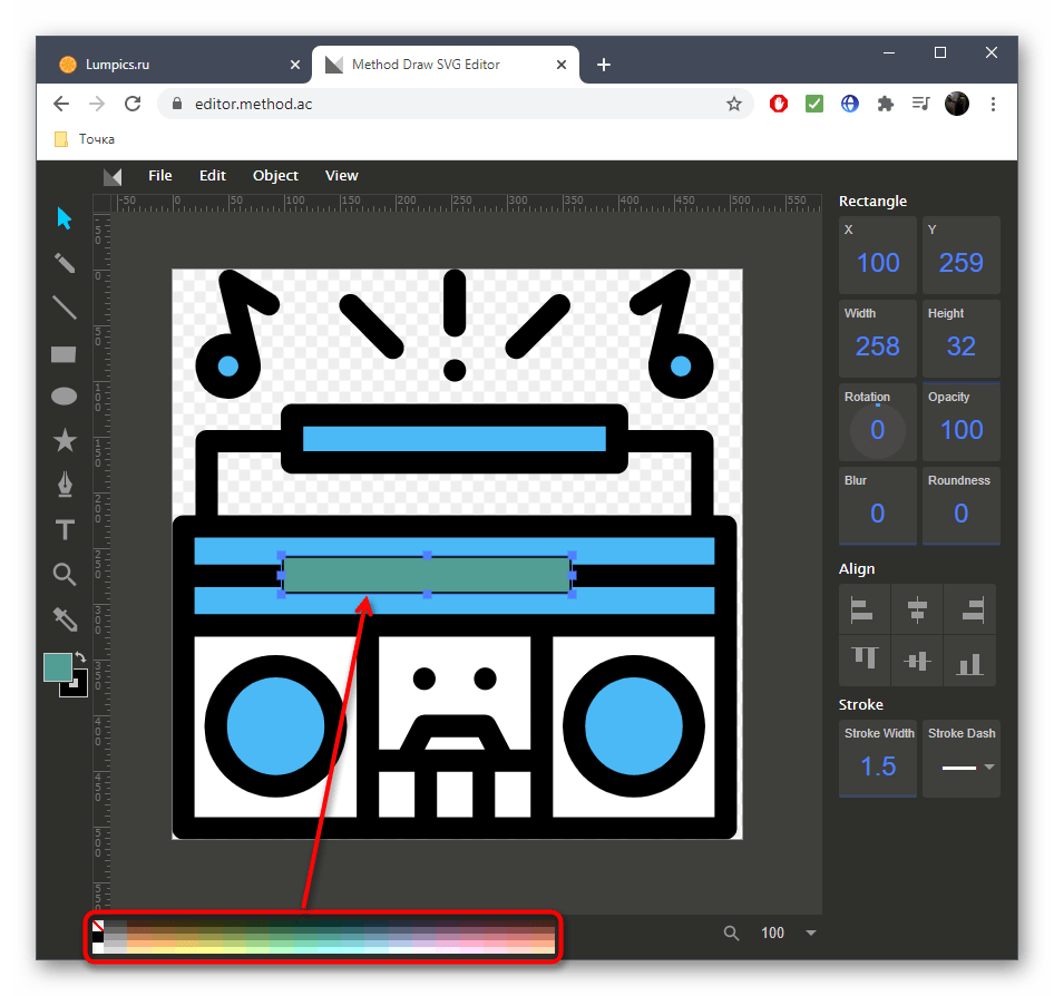 Смена цвета инструментов при редактировании SVG через онлайн-сервис Method