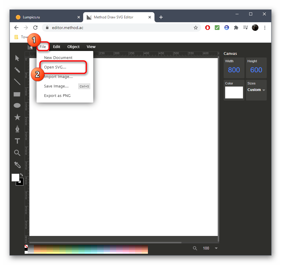 Переход к открытию файла формата SVG через онлайн-сервис Method