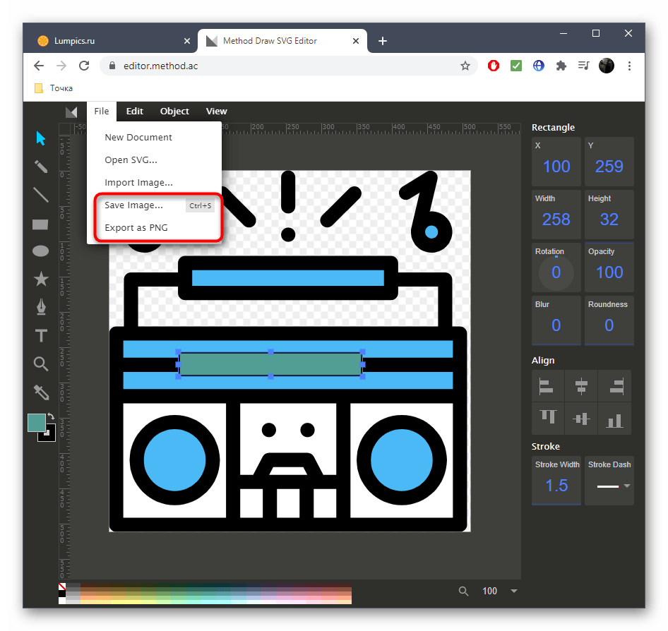 Сохранение изображения SVG через онлайн-сервис Method после редактирования