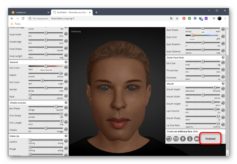 Переход к загрузке лица после редактирования в онлайн-сервисе FaceMaker