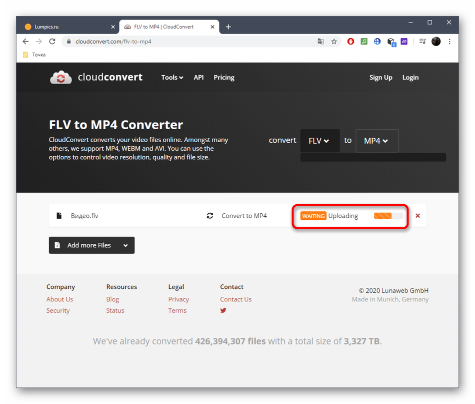 Отслеживание процесса конвертирования FLV в MP4 через онлайн-сервис CloudConvert