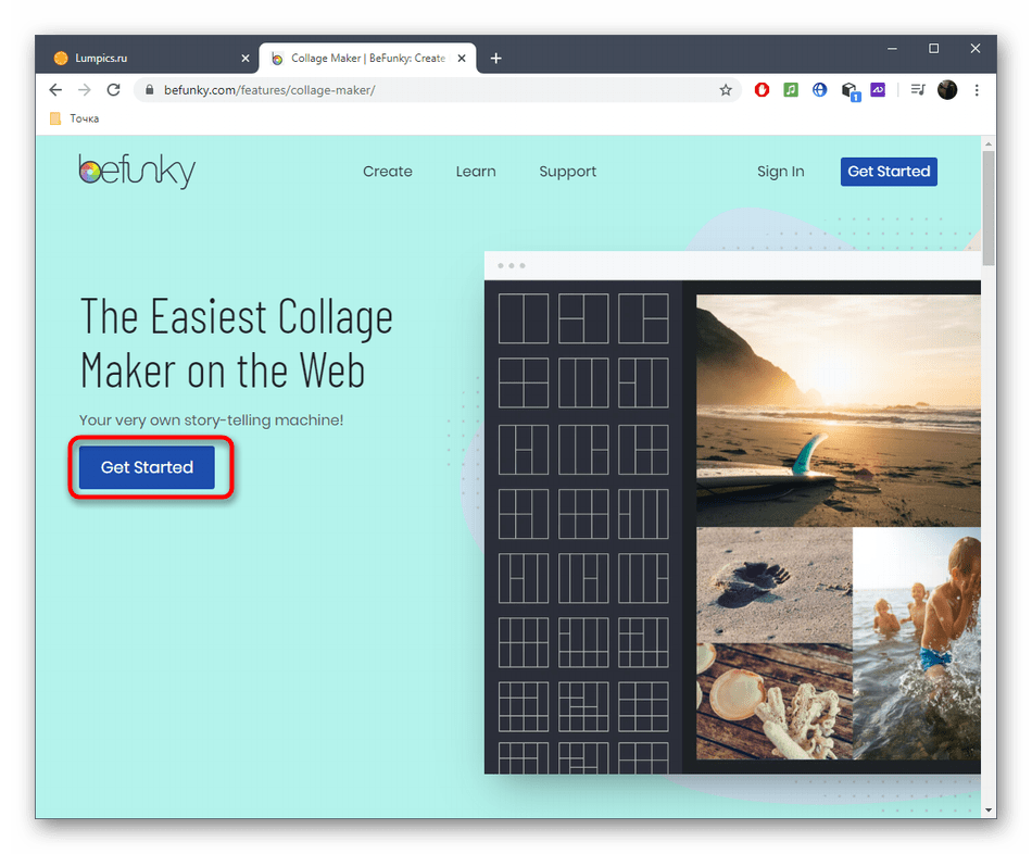Переход к созданию коллажа из фото через онлайн-сервис BeFunky