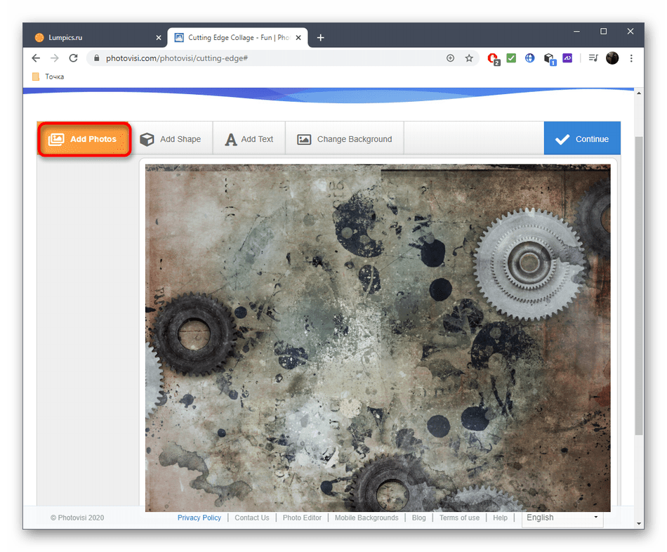 Переход к добавлению фото для коллажа через онлайн-сервис PhotoVisi