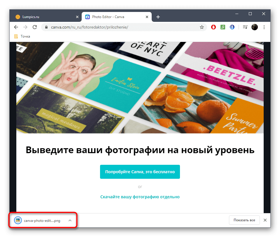 Успешное сохранение картинки после обрезки по размеру в онлайн-сервисе Canva