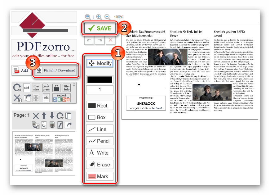 Редактирование документа Онлайн-сервис PdfZorro