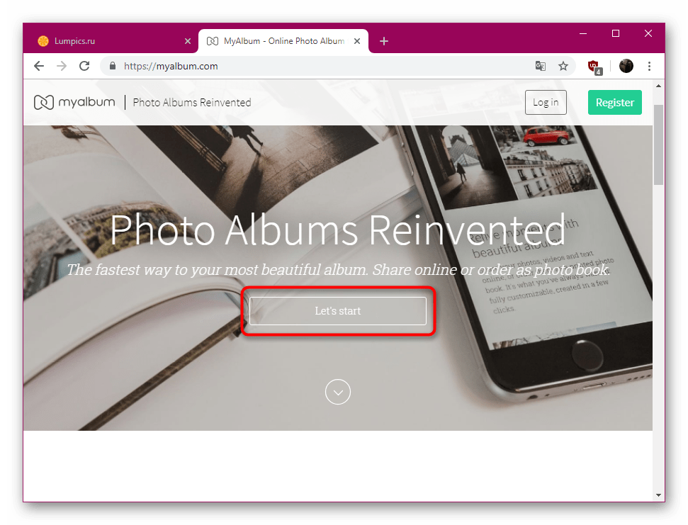 Переход к работе с сервисом MyAlbum для создания фотокниги
