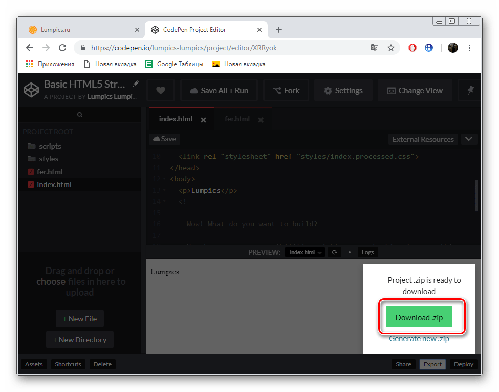 Скачать проект на сервисе CodePen