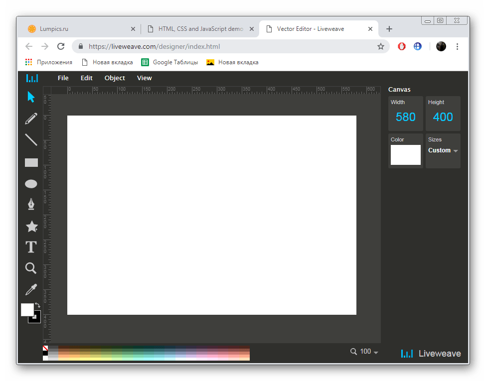 Работа в векторном редакторе на сервисе LiveWeave