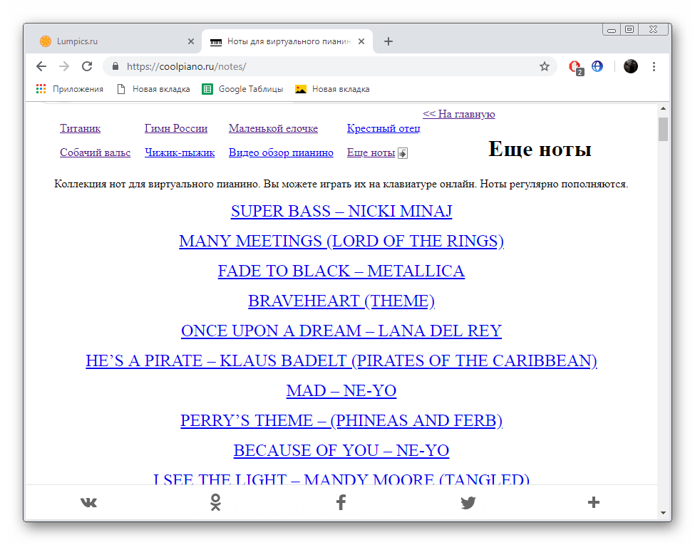 Полный список песен на сервисе CoolPiano