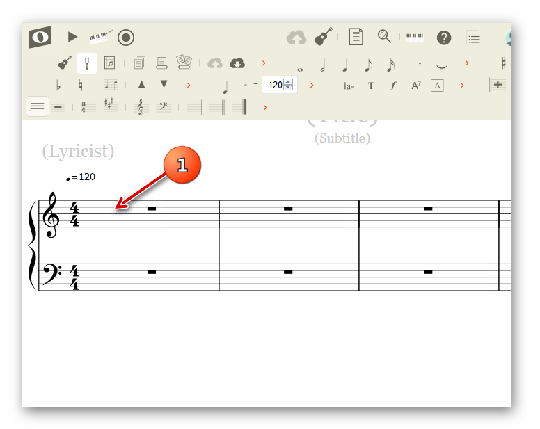 Расстановка ноты на нотном стане на сайте онлайн-сервиса NoteFlight