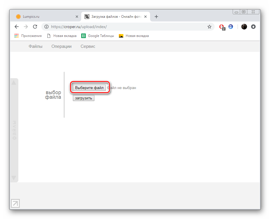 Загрузить изображение для онлайн-сервиса Croper