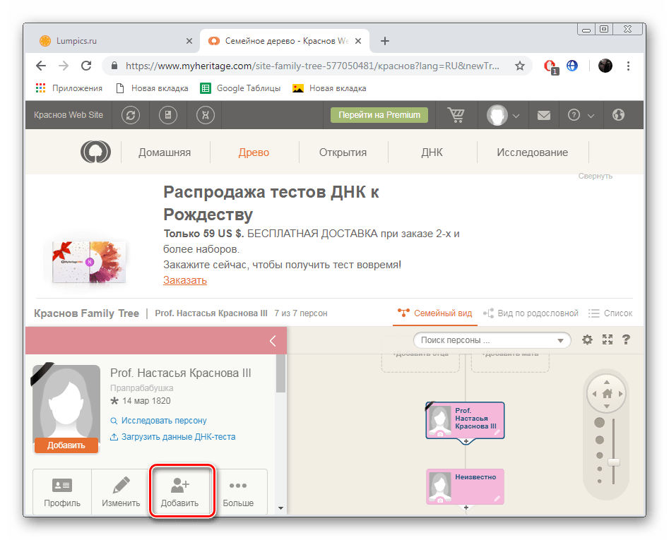 Перейти к добавлению родственников на сайте MyHeritage