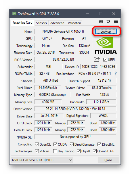 Переход на сайт для получения сведений о видеокарте через программу GPU-Z в Windows 10