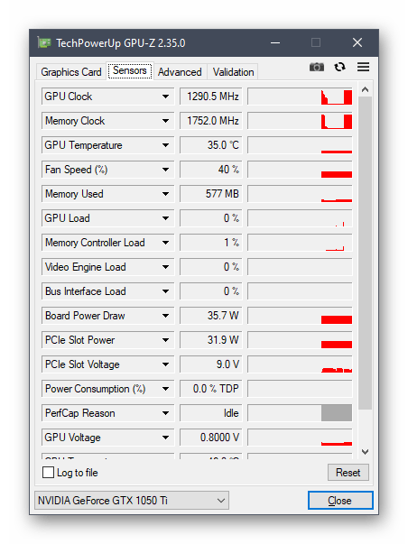 Просмотр сенсоров видеокарты при помощи программы GPU-Z в Windows 10