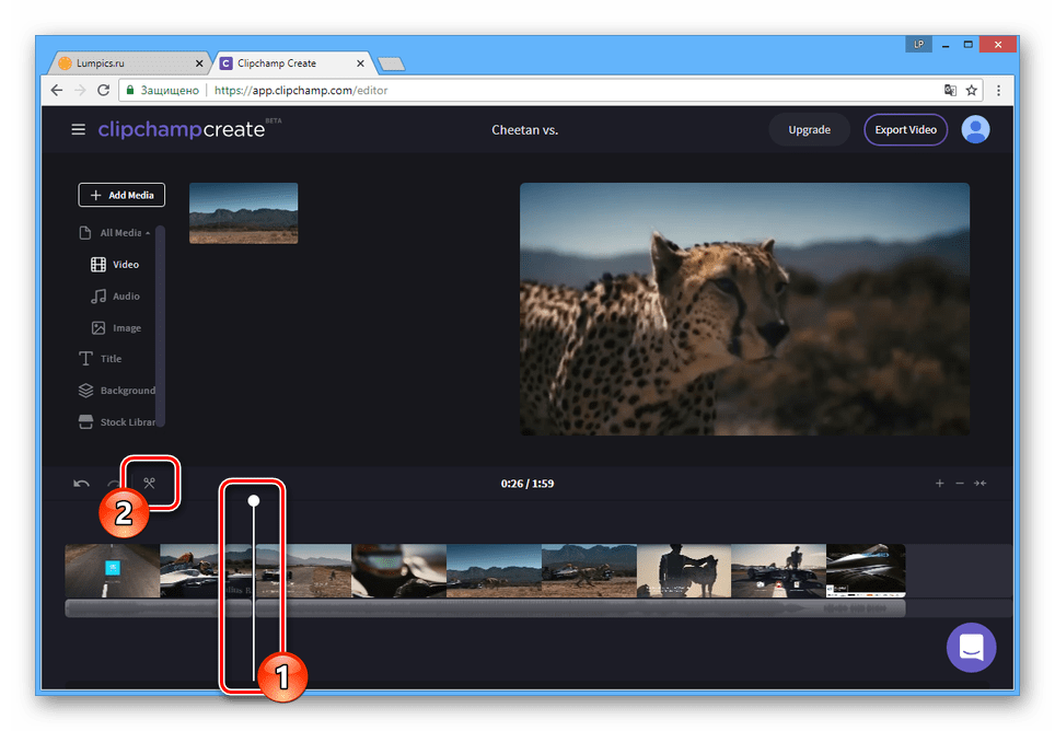 Повторная обрезка видео на сайте Clipchamp
