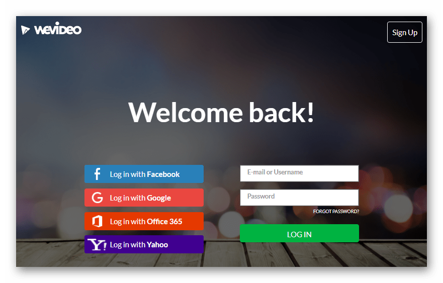 Страница авторизации пользователя в сервисе WeVideo