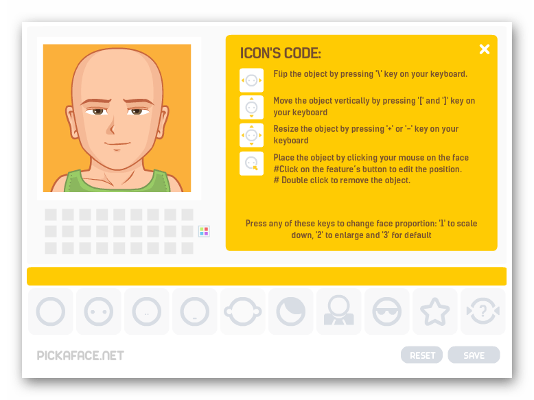 Интерфейс онлайн-генератора рисованных аватаров Pickaface