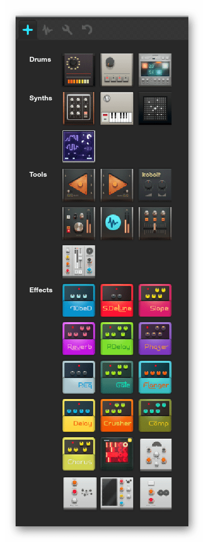 Добавление новых инструментов Audiotool