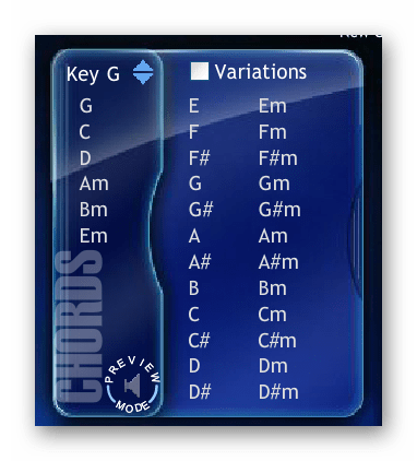 Выбор аккордов на Jam Studio