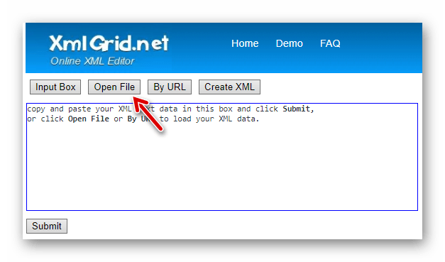 Переходим к форме загрузки XML-файла в XmlGrid с памяти компьютера