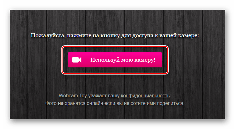 Кнопка разрешения использования камеры сервисом Webcam Toy