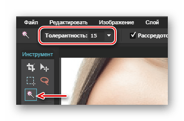 Настройка волшебной палочки в Photoshop-online