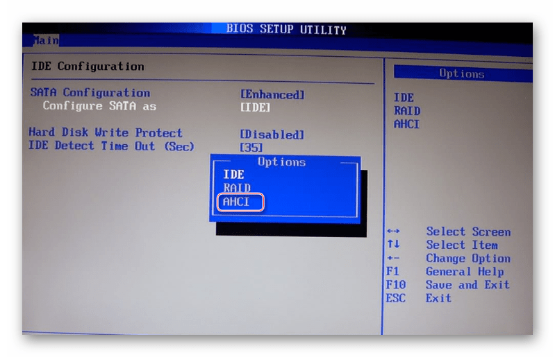 Активация режима AHCI в BIOS