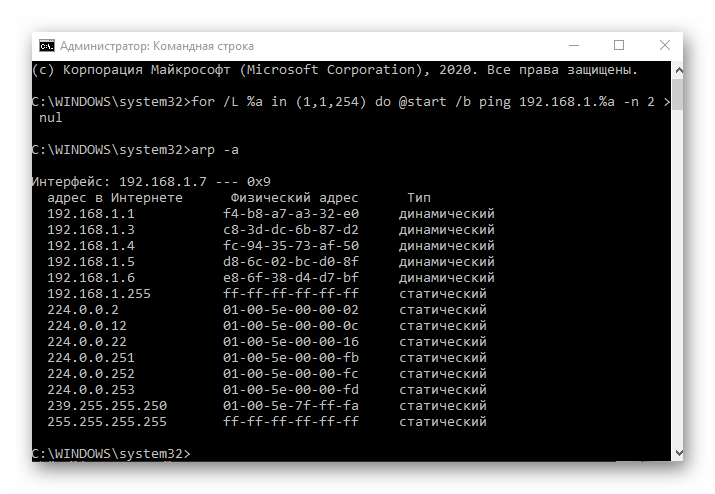 Определение адреса устройства по MAC через командную строку в Windows 10